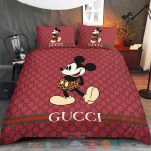 Mickey Mouse Gucci Red Pattern Quilt Bedding Set