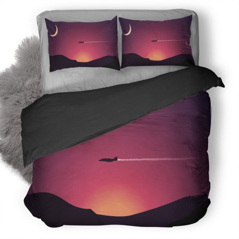 Minimalism Plane Flying Above Mountains Moon Ay Duvet Cover and Pillowcase Set Bedding Set Minimalism Plane Flying Above Mountains Moon Ay Duvet Cover and Pillowcase Set Bedding Set