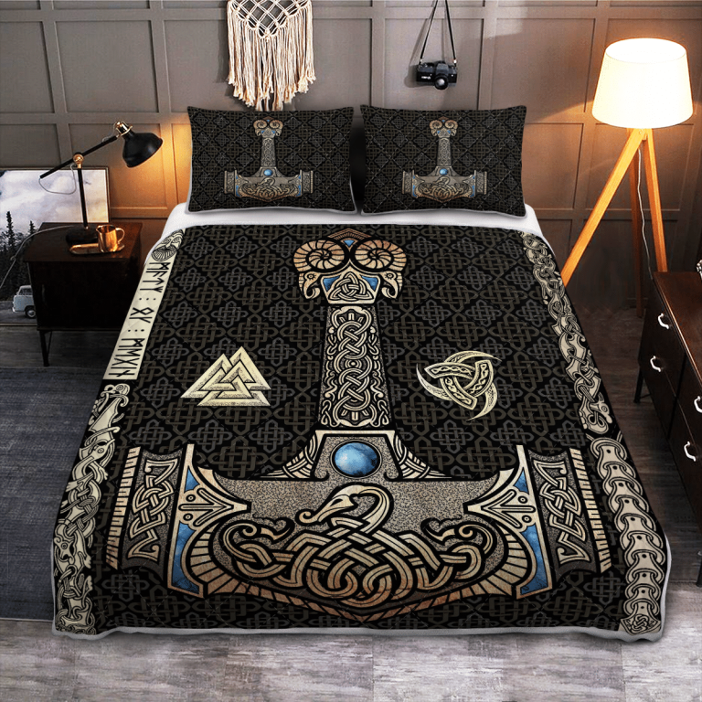 Mjolnir-Hammer-Of-The-Thunder-God-Thor-Viking-Quilt-Bedding-Set-1