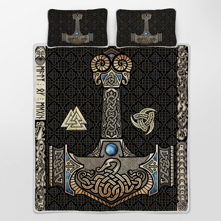 Mjolnir-Hammer-Of-The-Thunder-God-Thor-Viking-Quilt-Bedding-Set-2