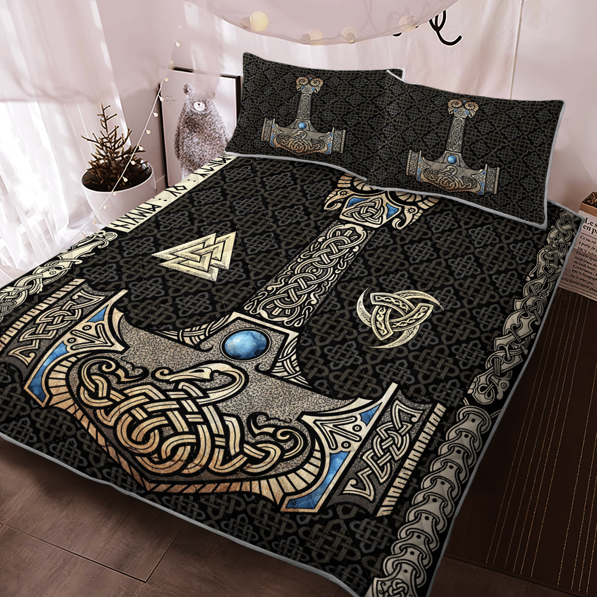Mjolnir Hammer Of The Thunder God Thor Viking Quilt Bedding Set Mjolnir Hammer Of The Thunder God Thor Viking Quilt Bedding Set