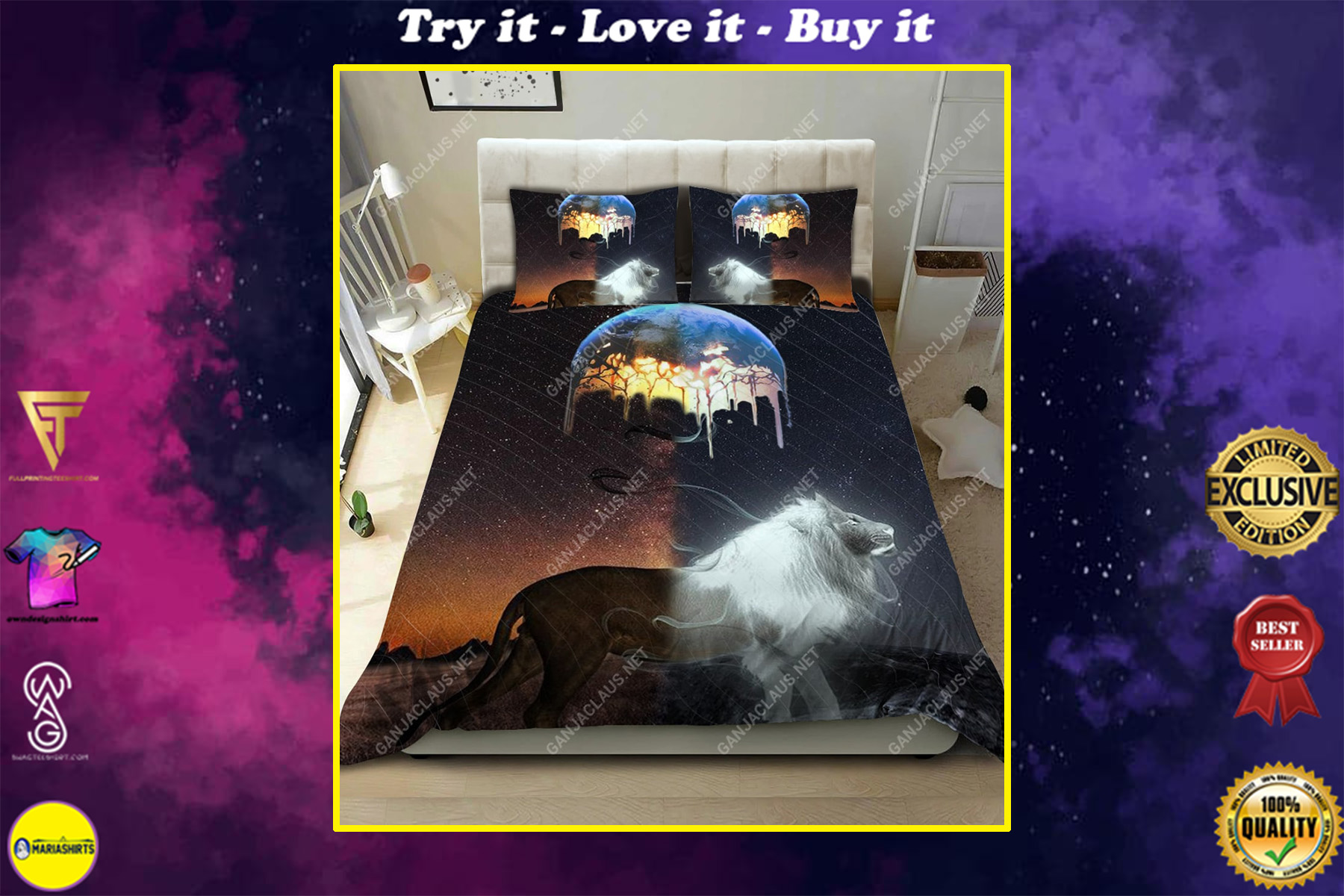 Moon And Lion Full Printing Bedding Set Moon And Lion Full Printing Bedding Set