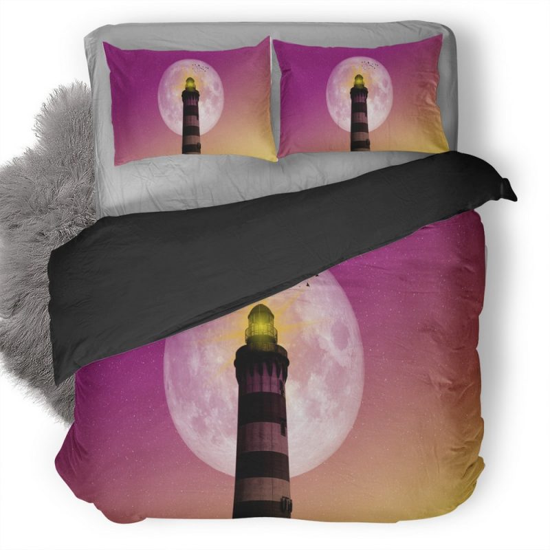 Moon Lighthouse Birds Pink Yellow Sky L2 Duvet Cover and Pillowcase Set Bedding Set Moon Lighthouse Birds Pink Yellow Sky L2 Duvet Cover and Pillowcase Set Bedding Set
