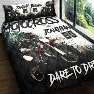 Motocross Dare To Dream Custom Name And Number Quilt Bedding Set