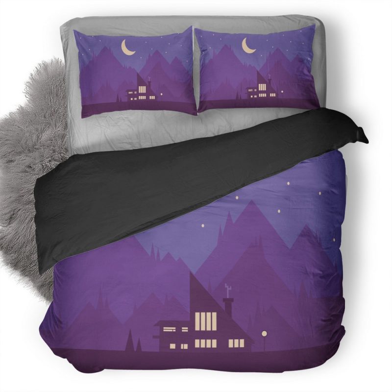 Mountains House Trees Illustration V2 Duvet Cover and Pillowcase Set Bedding Set Mountains House Trees Illustration V2 Duvet Cover and Pillowcase Set Bedding Set