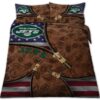 New York Jets Nfl American Flag Leather Pattern Bedding Set