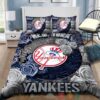 New York Yankees Mlb Grey Blue Rose Bedding Set