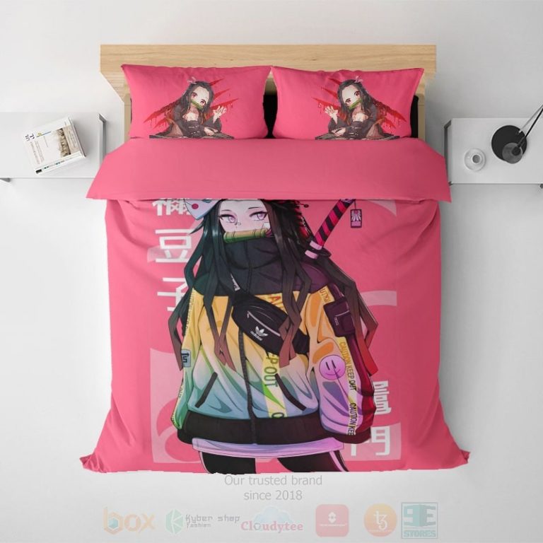 Nezuko-Kamado-Floral-Pink-Demon-Slayer-Kimetsu-No-Yaiba-Bedding-Set-1