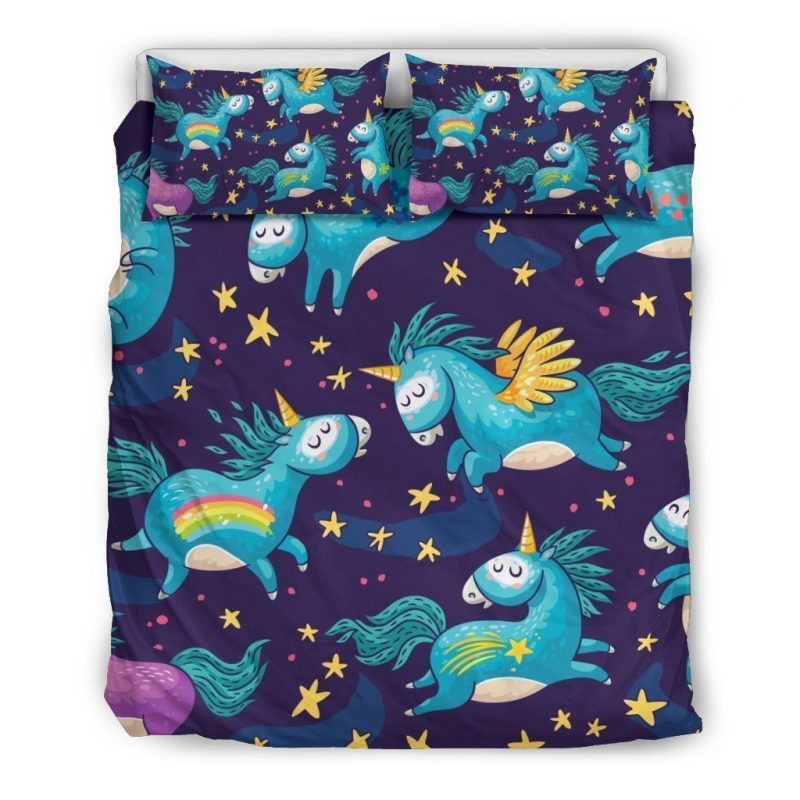 Night Star Unicorn Pattern Print Duvet Cover and Pillowcase Set Bedding Set Night Star Unicorn Pattern Print Duvet Cover and Pillowcase Set Bedding Set