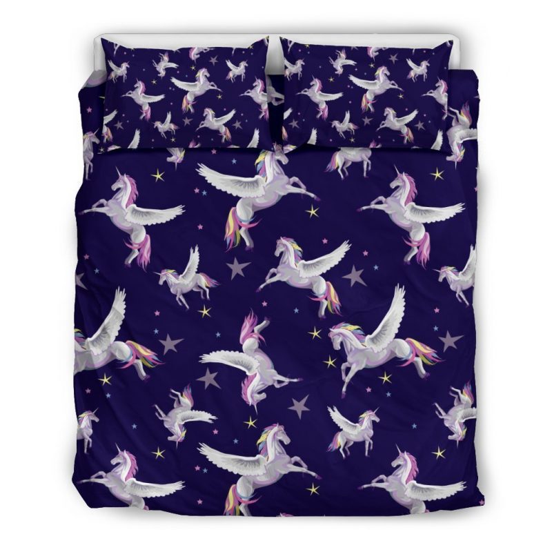 Night Winged Unicorn Pattern Print Duvet Cover and Pillowcase Set Bedding Set Night Winged Unicorn Pattern Print Duvet Cover and Pillowcase Set Bedding Set