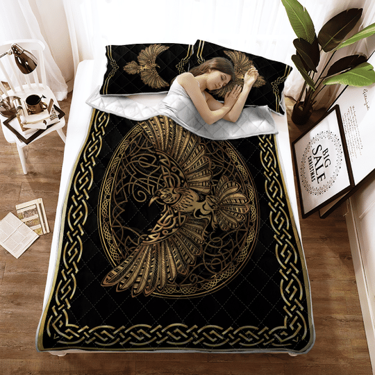 Odin’S Celtic Raven On The Background Yggdrasil Tree Viking Quilt Bedding Set Odin’S Celtic Raven On The Background Yggdrasil Tree Viking Quilt Bedding Set
