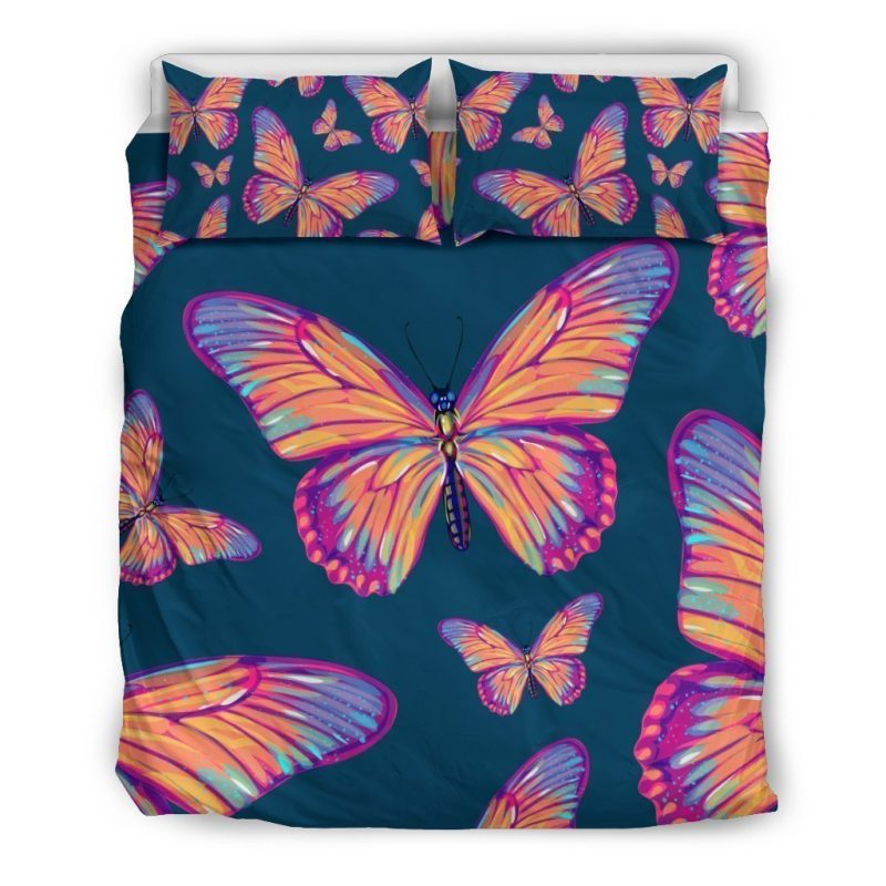 Orange And Purple Butterfly Print Duvet Cover and Pillowcase Set Bedding Set Orange And Purple Butterfly Print Duvet Cover and Pillowcase Set Bedding Set