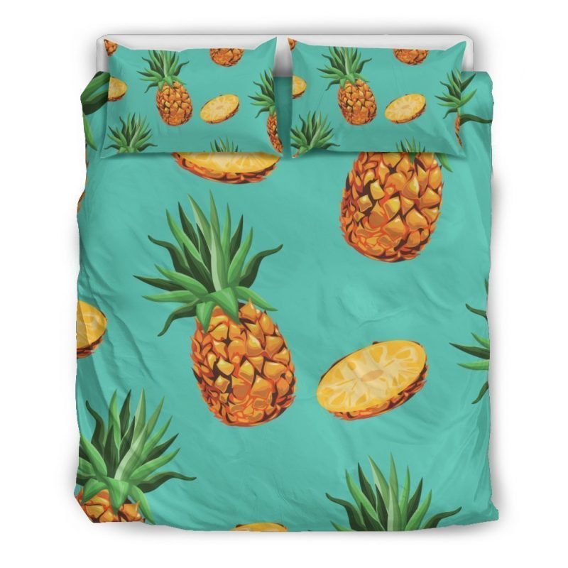 Pastel Turquoise Pineapple Pattern Print Duvet Cover and Pillowcase Set Bedding Set Pastel Turquoise Pineapple Pattern Print Duvet Cover and Pillowcase Set Bedding Set
