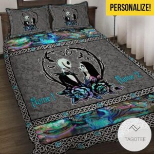 Personalized Couple Jack Skeleton Quilt Bedding Set