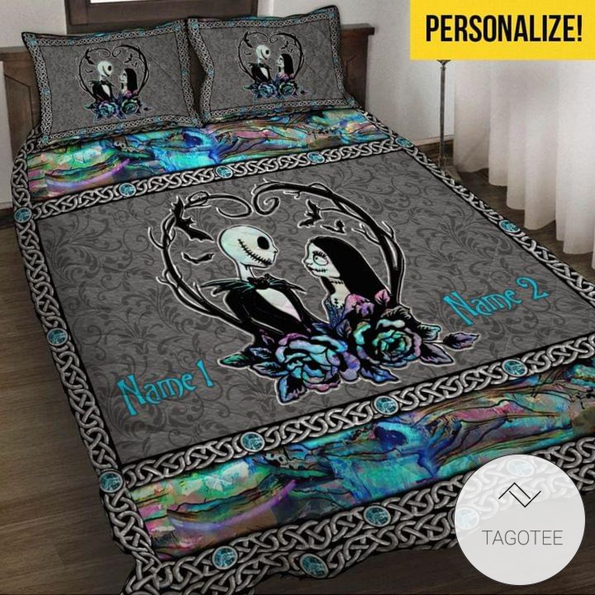 Personalized Couple Jack Skeleton Quilt Bedding Set Personalized Couple Jack Skeleton Quilt Bedding Set