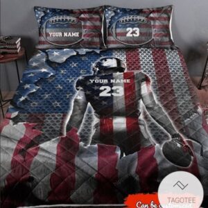 Personalized Football Us Flag Quilt Bedding Set-