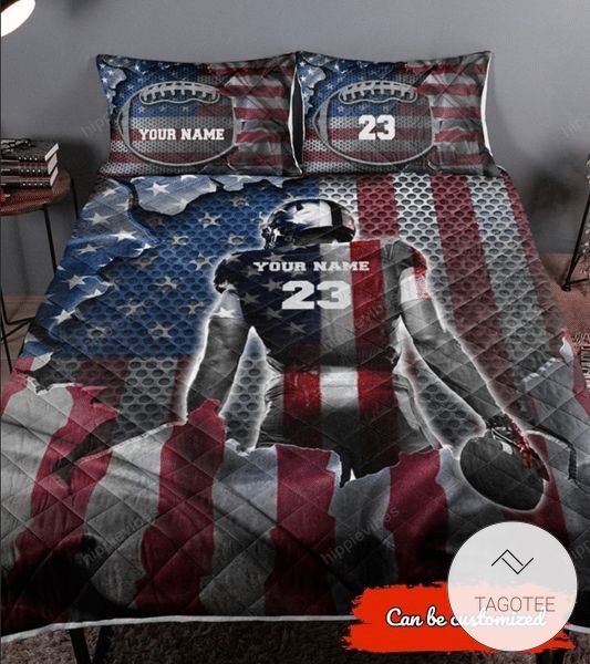 Personalized Football Us Flag Quilt Bedding Set- Personalized Football Us Flag Quilt Bedding Set-
