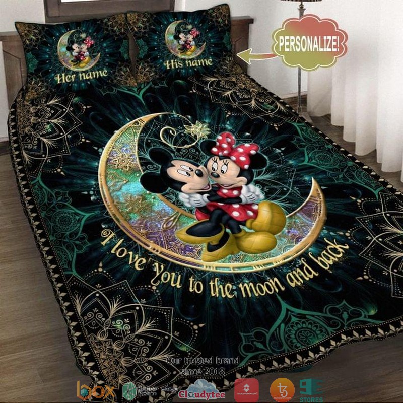 Personalized I Love You To The Moon And Back Mickey Mouse Couple Bedding Set Personalized I Love You To The Moon And Back Mickey Mouse Couple Bedding Set