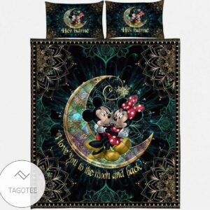 Personalized Mickey Minnie Mouse I Love You To The Moon And Back Quilt Bedding Set