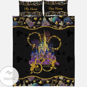 Personalized Mickey Mouse 50Th Anniversary Magic Kingdom Quilt Bedding Set