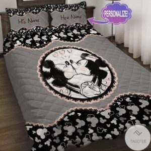 Personalized Mickey Mouse Minnie Mouse Couple Quilt Bedding Set