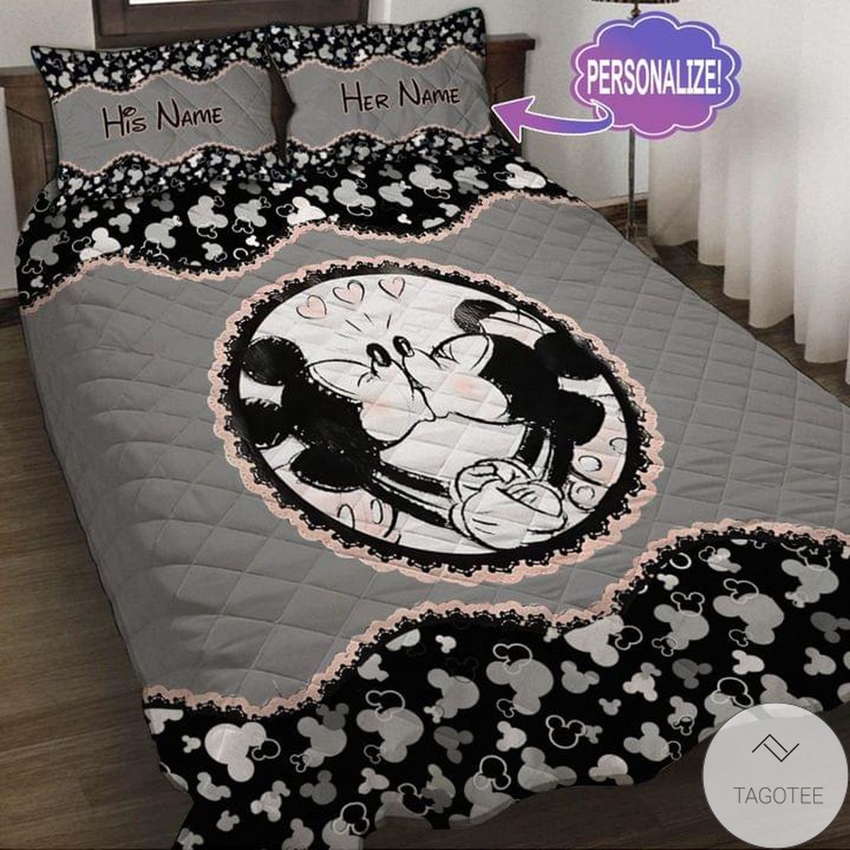 Personalized Mickey Mouse Minnie Mouse Couple Quilt Bedding Set Personalized Mickey Mouse Minnie Mouse Couple Quilt Bedding Set