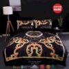 Personalized Versace Flower Gold Pattern Black Duvet Cover Bedding Set