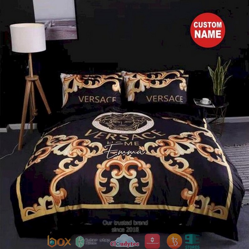 Personalized Versace Flower Gold Pattern Black Duvet Cover Bedding Set Personalized Versace Flower Gold Pattern Black Duvet Cover Bedding Set