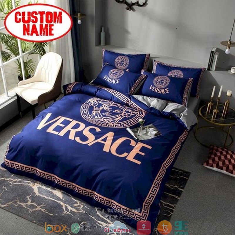 Personalized Versace Gold Border Blue Duvet Cover Bedding Set Personalized Versace Gold Border Blue Duvet Cover Bedding Set