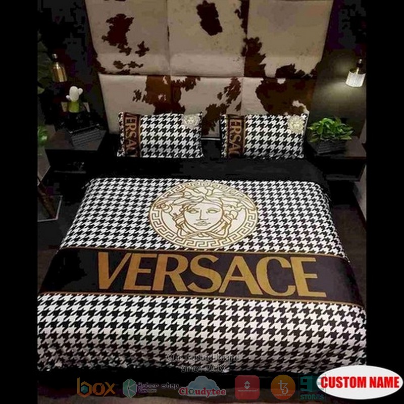 Personalized Versace Luxury Brand Custom White Brown Bedding Set Personalized Versace Luxury Brand Custom White Brown Bedding Set