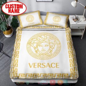 Personalized Versace Luxury Brand Yellow Logo Custom White Bedding Set