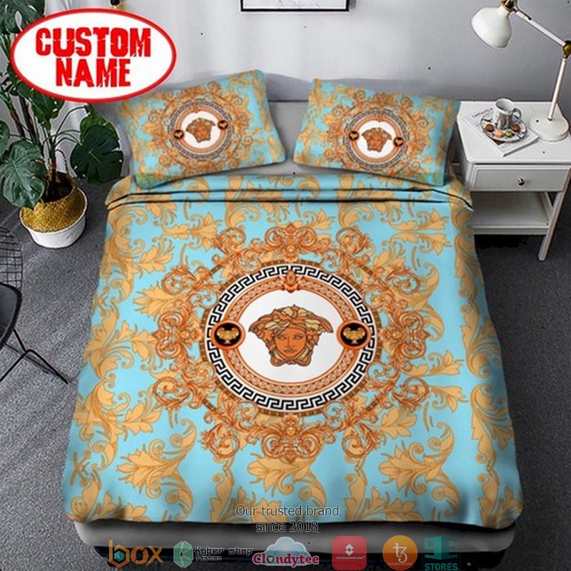Personalized Versace Yellow Pattern Blue Duvet Cover Bedding Set Personalized Versace Yellow Pattern Blue Duvet Cover Bedding Set