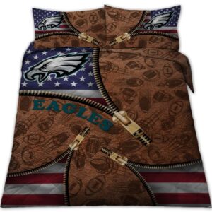 Philadelphia Eagles Nfl American Flag Leather Pattern Bedding Set
