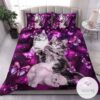 Pink Purple Cats And Flowers Bedding Set-