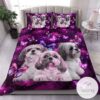 Pink Purple Shih Tzu And Flowers Bedding Set-