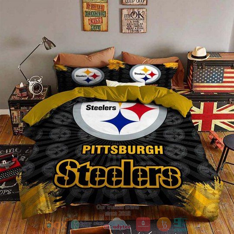 Pittsburgh Steelers Nfl Logo Black Yellow Bedding Set Pittsburgh Steelers Nfl Logo Black Yellow Bedding Set