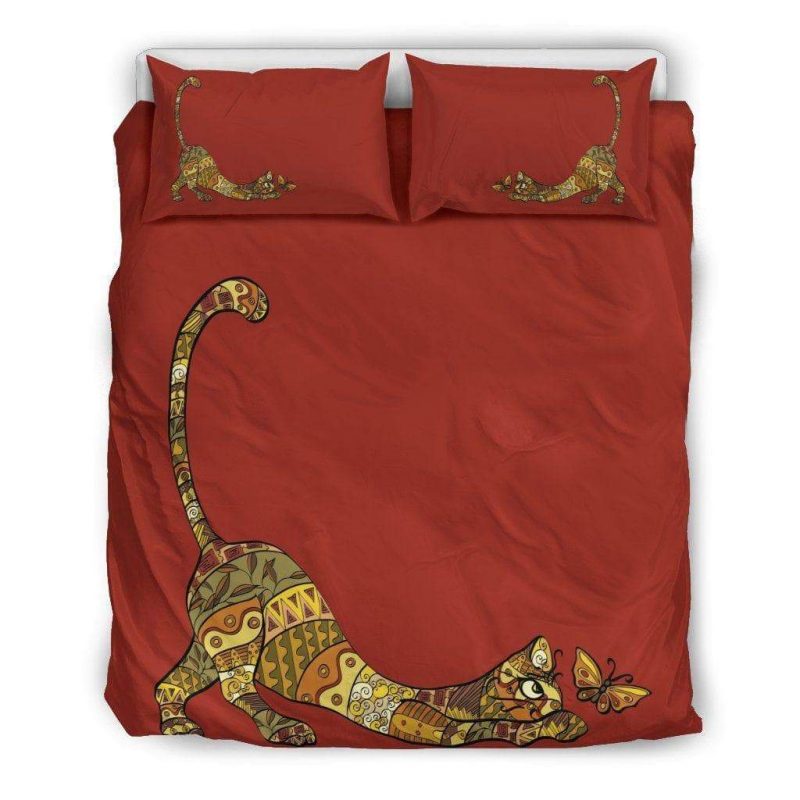 Playful Cat With Abstract Duvet Cover and Pillowcase Set Bedding Set Playful Cat With Abstract Duvet Cover and Pillowcase Set Bedding Set