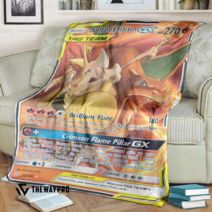 Pokemon-Charizard-Braixen-Gx-Cosmic-Eclipse-Bedding-Set-And-Quilt-Blanket-1