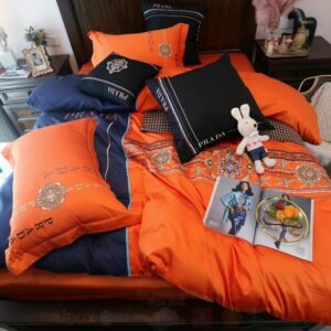 Prada Orange Navy Luxury Brand Bedding Set