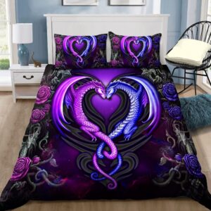 Purple And Blue Dragon Rose All Over Print Bedding Set