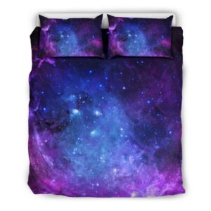 Purple Galaxy Space Blue Starfield Print Duvet Cover and Pillowcase Set Bedding Set