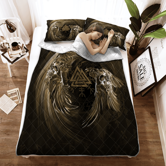 Raven Valknut Viking Quilt Bedding Set Raven Valknut Viking Quilt Bedding Set