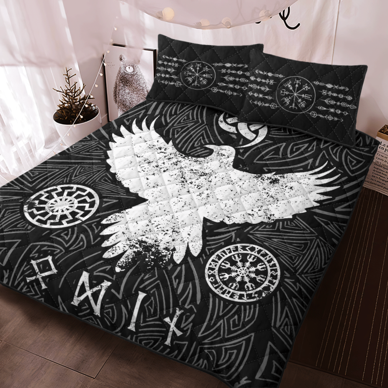 Raven-Vegvisir-Black-Quilt-Bedding-Set-1