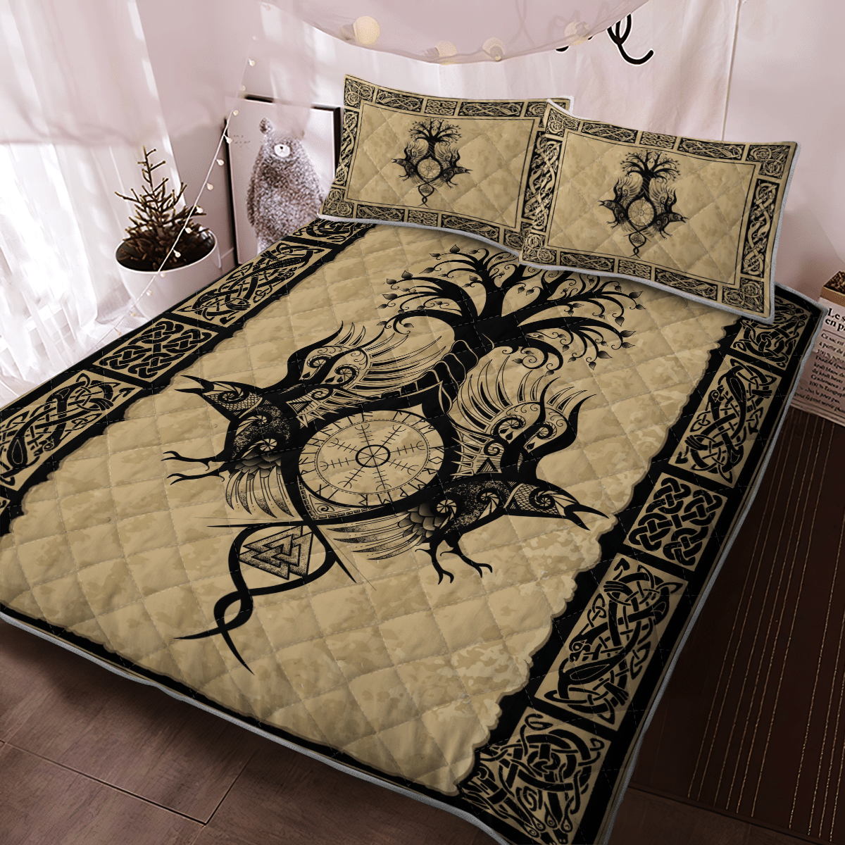 Raven With Yggdrasil Quilt Bedding Set Raven With Yggdrasil Quilt Bedding Set
