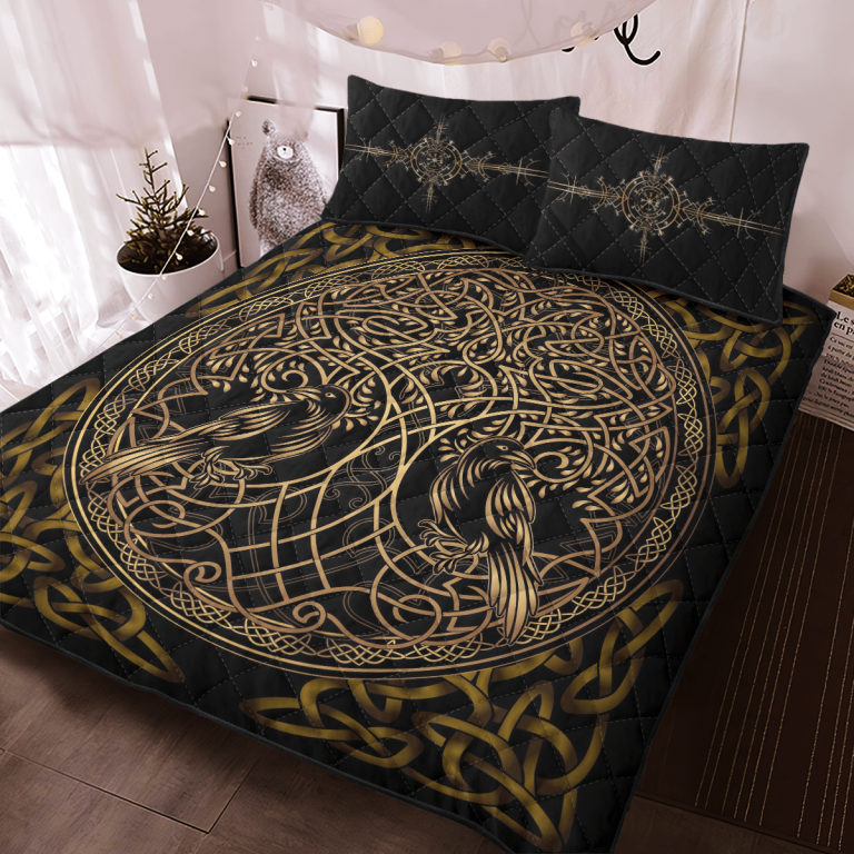 Raven-Yggdrasil-Viking-Black-Quilt-Bedding-Set-2