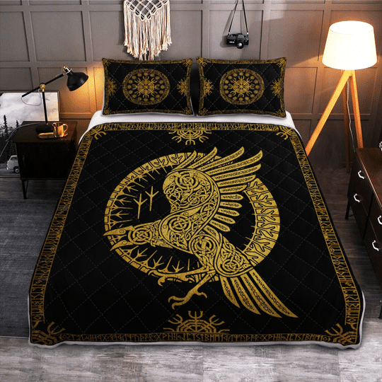 Ravens-In-Celtic-Mythology-And-Runic-Viking-Quilt-Bedding-Set-1