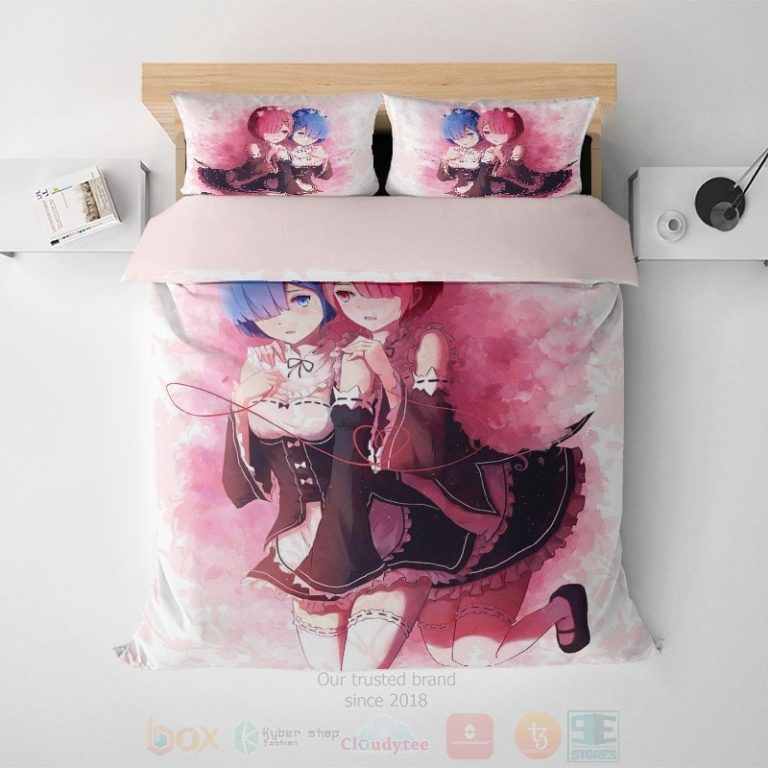 Re-Zero-Rem-Ram-Pink-Color-Fusion-Embossed-Bedding-Set-1