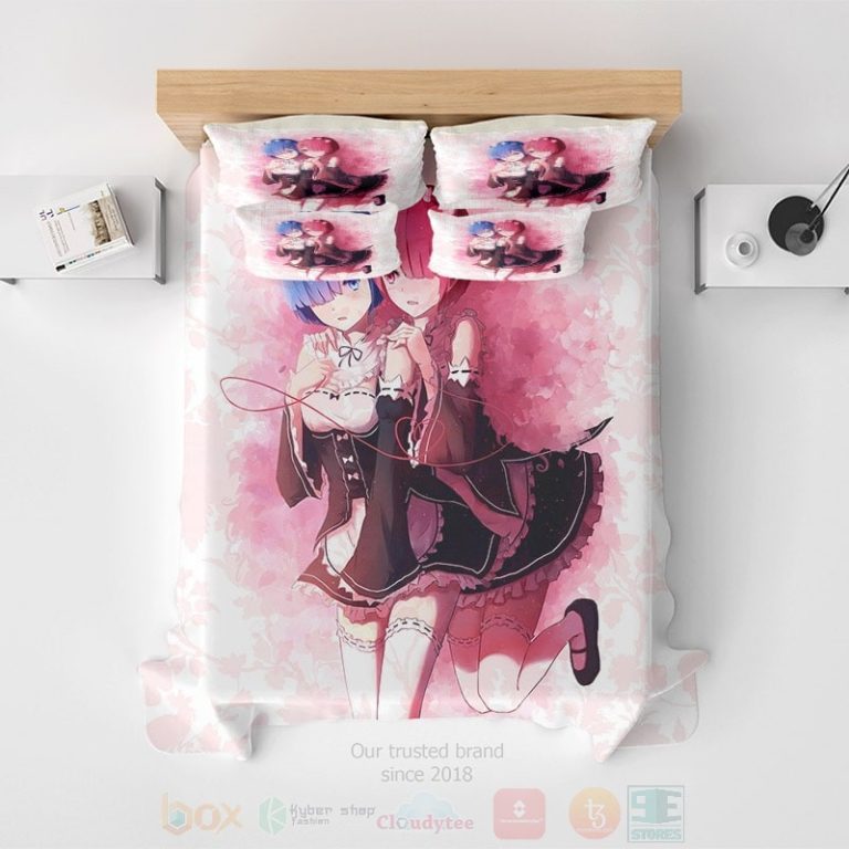 Re-Zero-Rem-Ram-Pink-Color-Fusion-Embossed-Bedding-Set-2