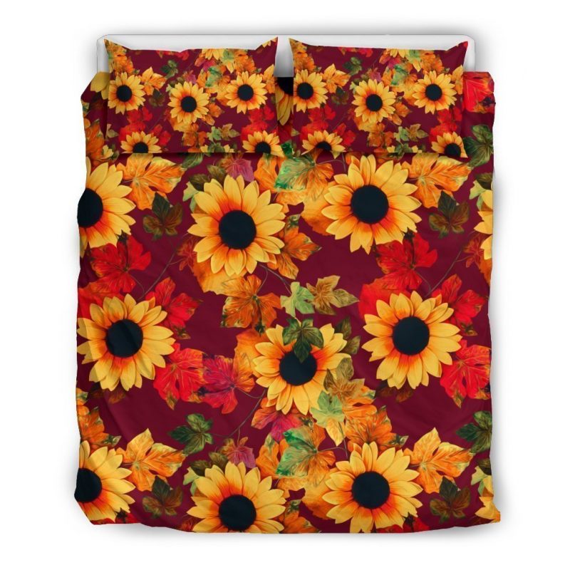 Red Autumn Sunflower Pattern Print Duvet Cover and Pillowcase Set Bedding Set Red Autumn Sunflower Pattern Print Duvet Cover and Pillowcase Set Bedding Set
