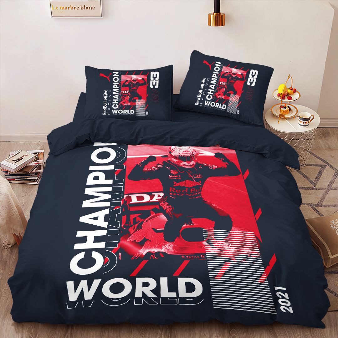 Red Bull Racing Max Verstappen World Champion Bedding Set Red Bull Racing Max Verstappen World Champion Bedding Set